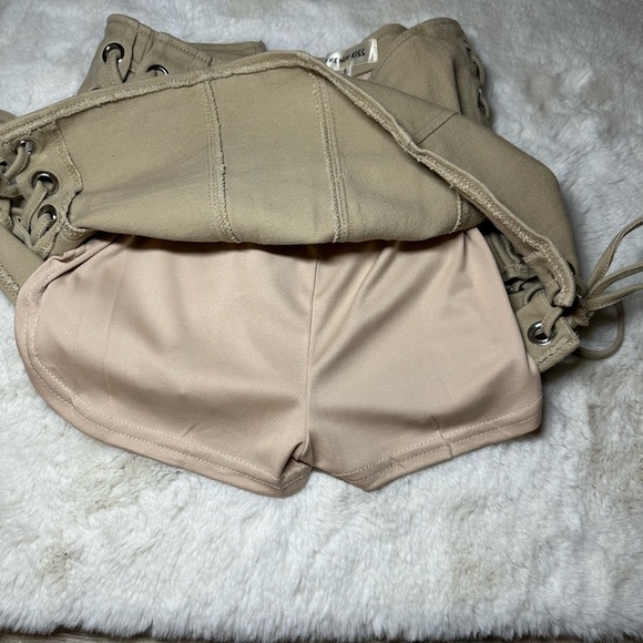 Tan Cream Tie Front Pencil Skirt Mini - Picture 4 of 4